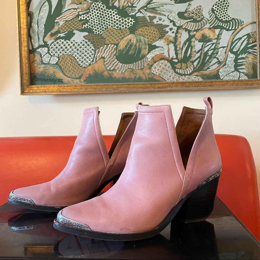 Pink Leather Western Jeffrey Campbell Heeled Booties, Size 8